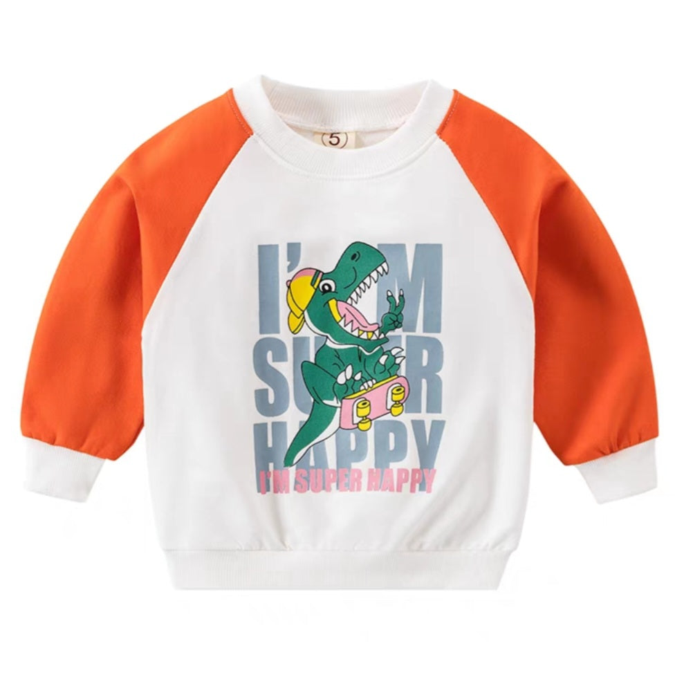 [102396] - Baju Atasan Sweater Fashion Anak Laki-Laki - Motif Dino Happy