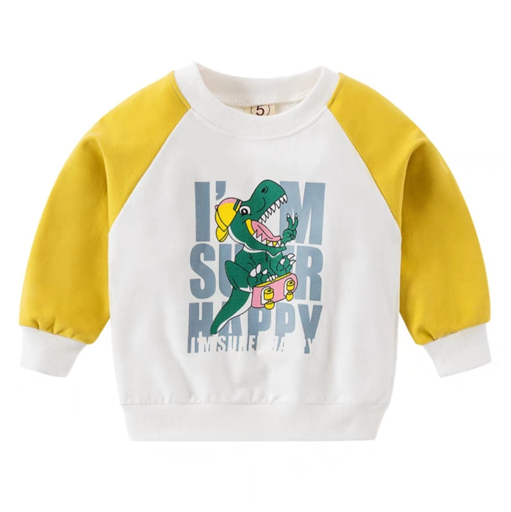 [102396] - Baju Atasan Sweater Fashion Anak Laki-Laki - Motif Dino Happy