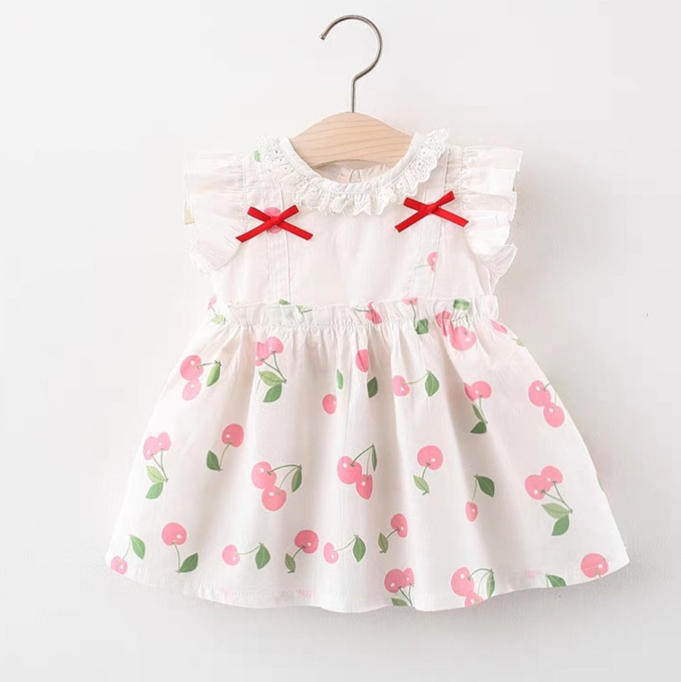 [102465] - Baju Mini Dress Kutung Fashion Import Anak Perempuan - Motif Cross Cherries