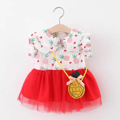 [102474] - Baju Mini Dress Lengan Kutung Fashion Import Anak Perempuan - Motif Faded Pineapple