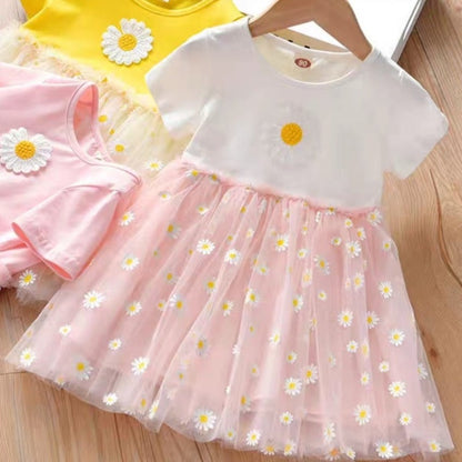 [102478] - Baju Mini Dress Lengan Pendek Fashion Import Anak Perempuan - Motif Sun Flower