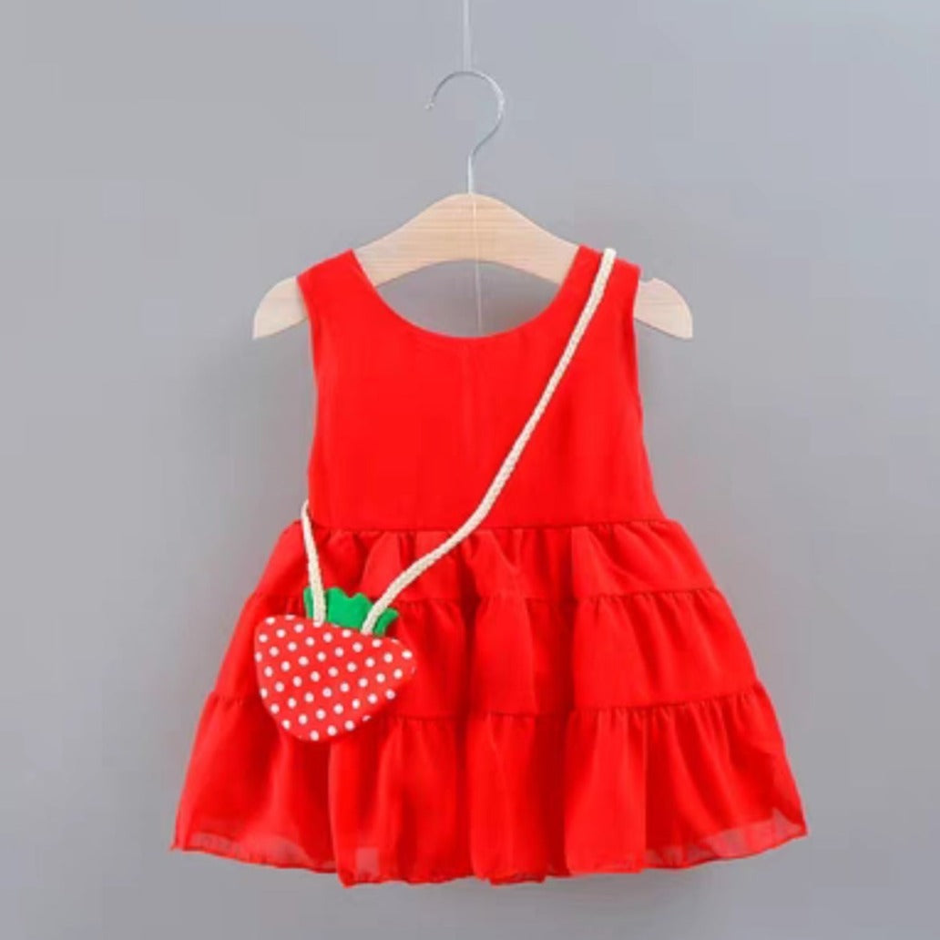 [102482] - Baju Mini Dress Lengan Kutung Fashion Import Anak Perempuan - Motif Strawberry Bag