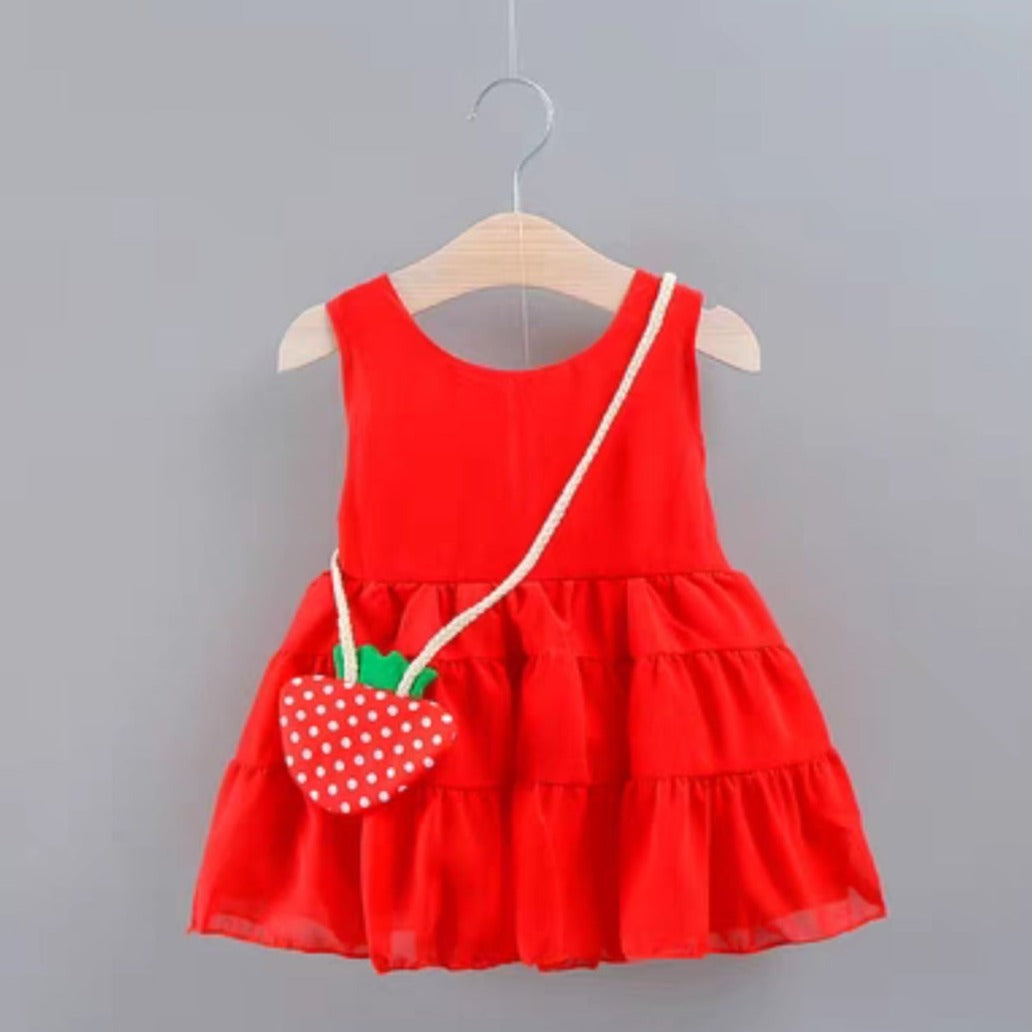 [102482] - Baju Mini Dress Lengan Kutung Fashion Anak Perempuan - Motif Strawberry Bag