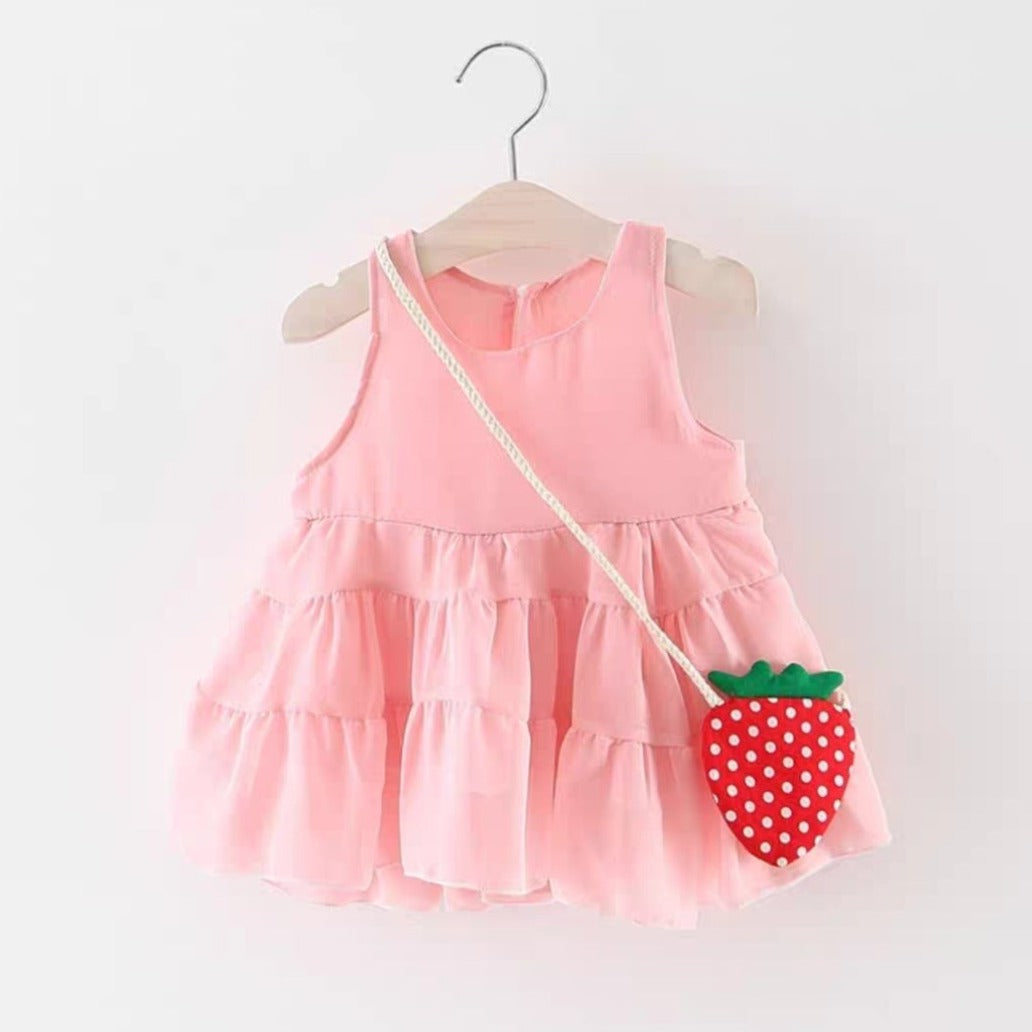 [102482] - Baju Mini Dress Lengan Kutung Fashion Anak Perempuan - Motif Strawberry Bag