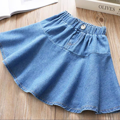 [507S1150] - Bawahan Pendek Rok Jeans Fashion Anak Perempuan - Motif Plain Denim