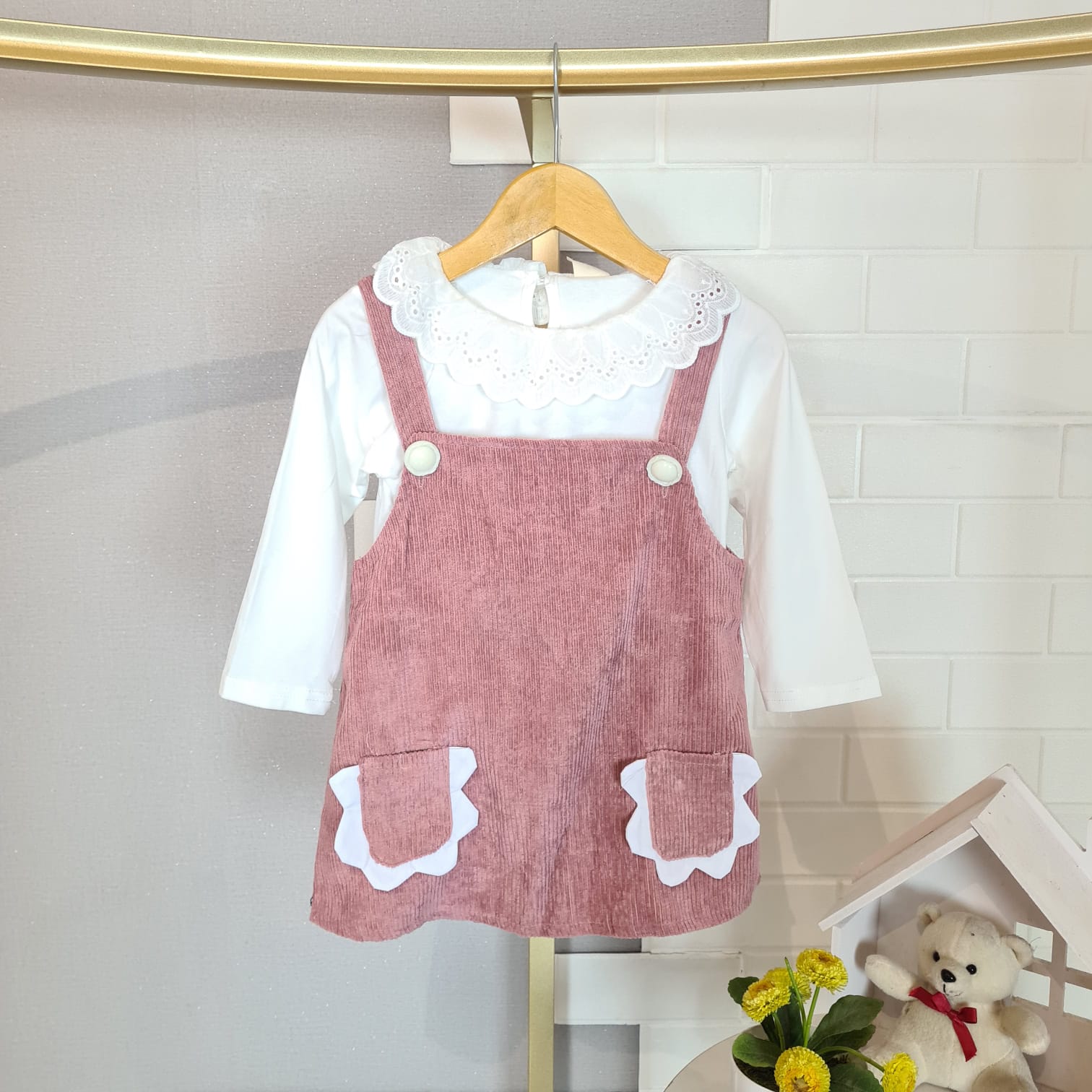[102411] - Baju Setelan Blouse Overall Fashion Anak Perempuan - Motif Corduroy Pouch