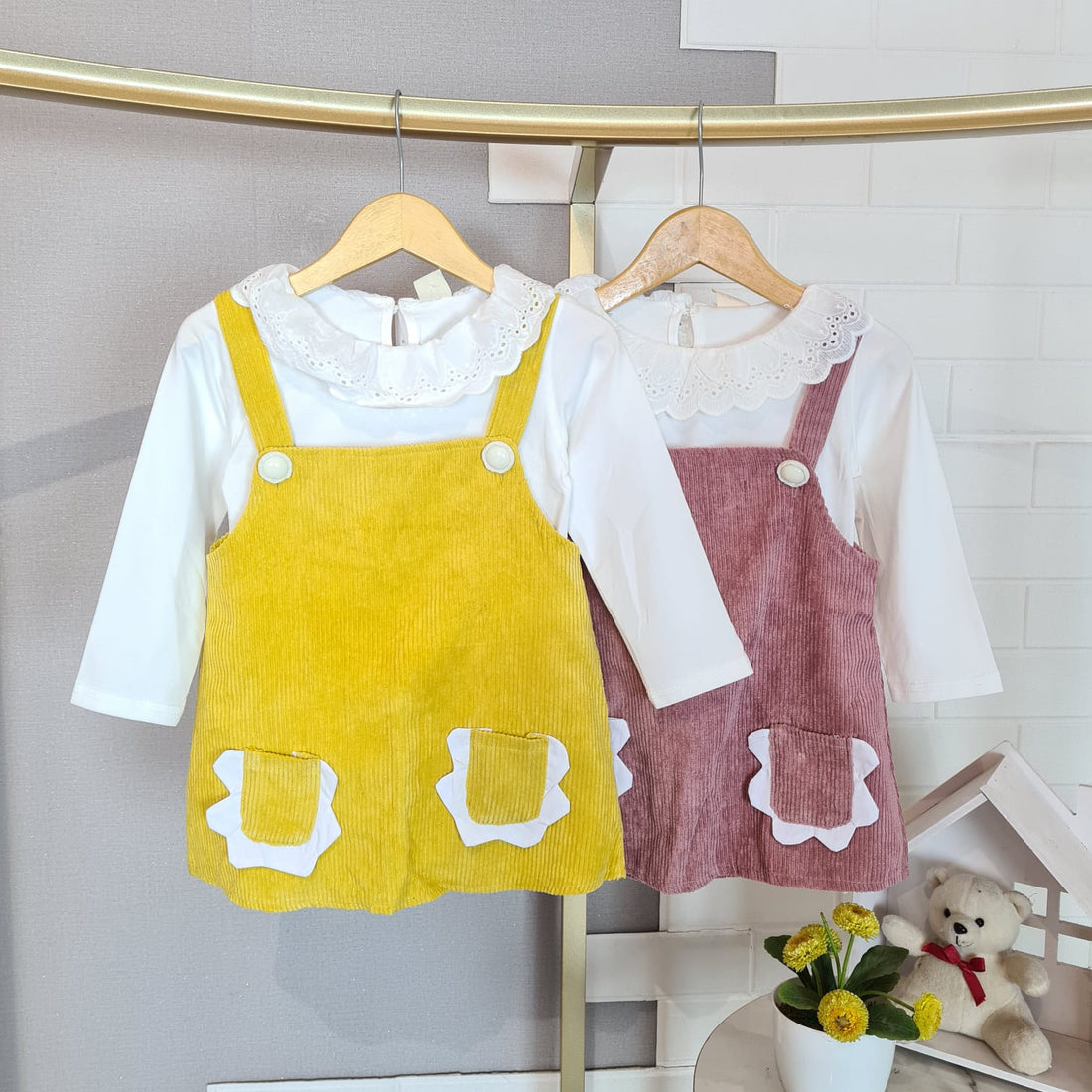 [102411] - Baju Setelan Blouse Overall Fashion Import Anak Perempuan - Motif Corduroy Pouch
