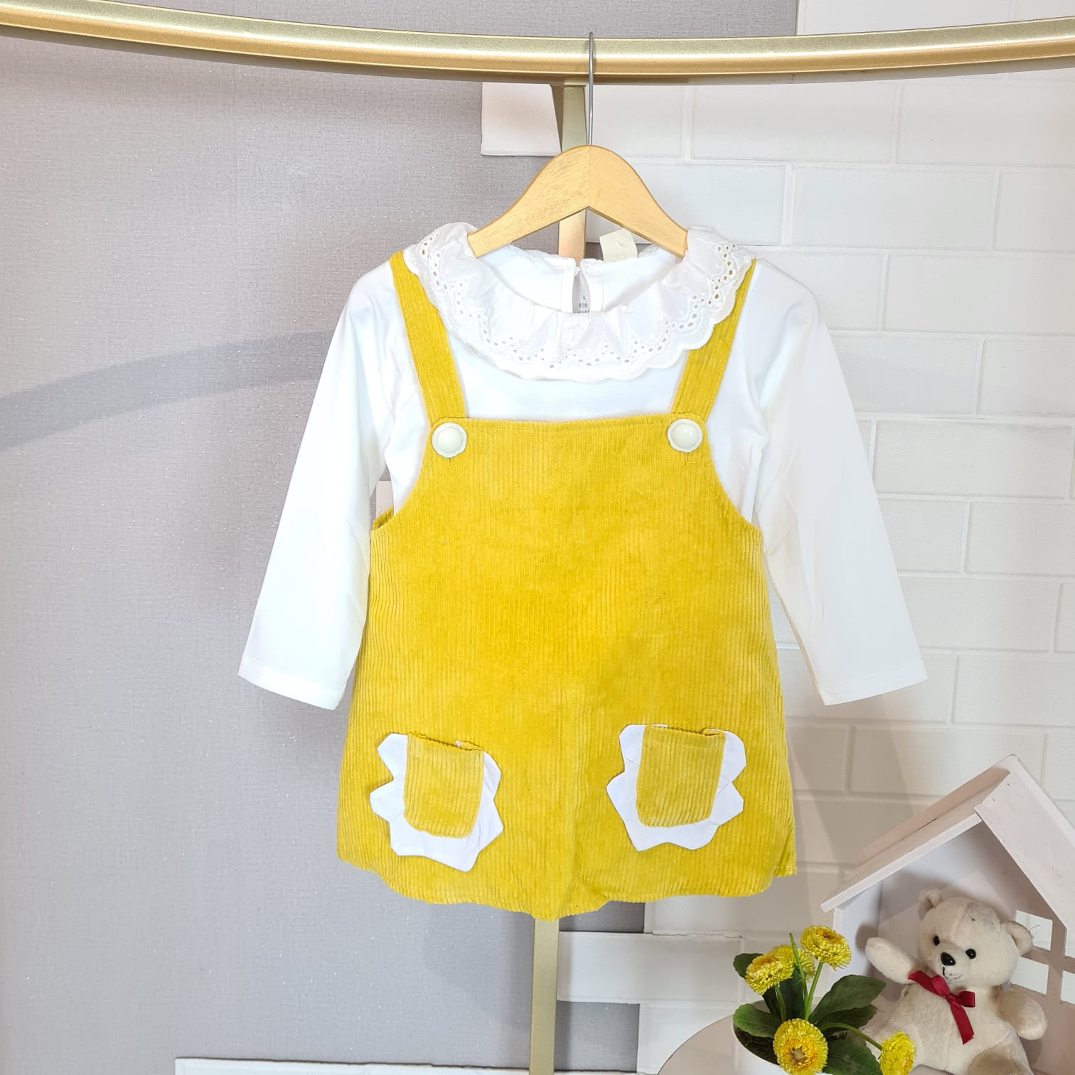 [102411] - Baju Setelan Blouse Overall Fashion Import Anak Perempuan - Motif Corduroy Pouch