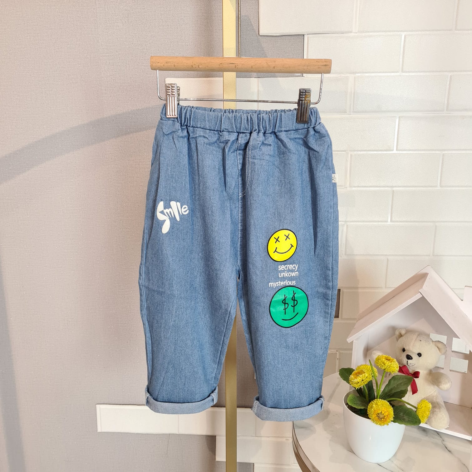 [119368-V1] - Bawahan Celana Panjang Jeans Fashion Anak Laki-Laki - Motif Money Smile