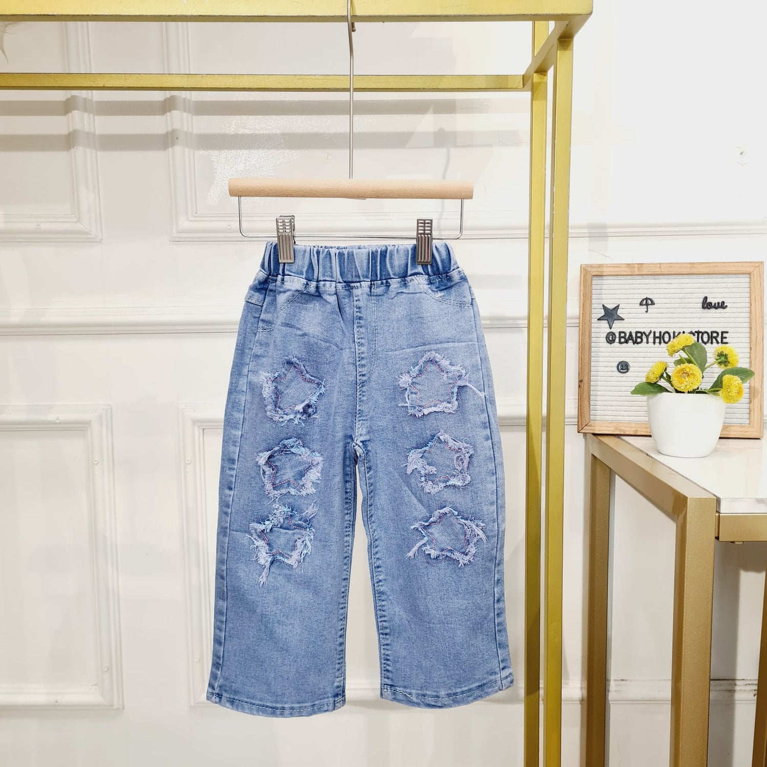 [508229-V1] - Bawahan Celana Panjang Jeans Sobek Kulot Fashion Anak Perempuan - Motif Torn Star