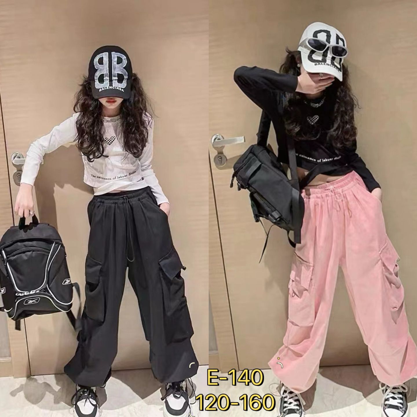 [5071020-V1] - Baju Setelan Crop Top Jogger Cargo Fashion Anak Perempuan - Motif Heart Style