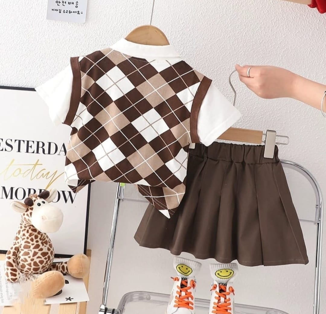 [340430-V1] - Baju Setelan Blouse Rok Plisket Fashion Anak Perempuan - Motif Diamond Box