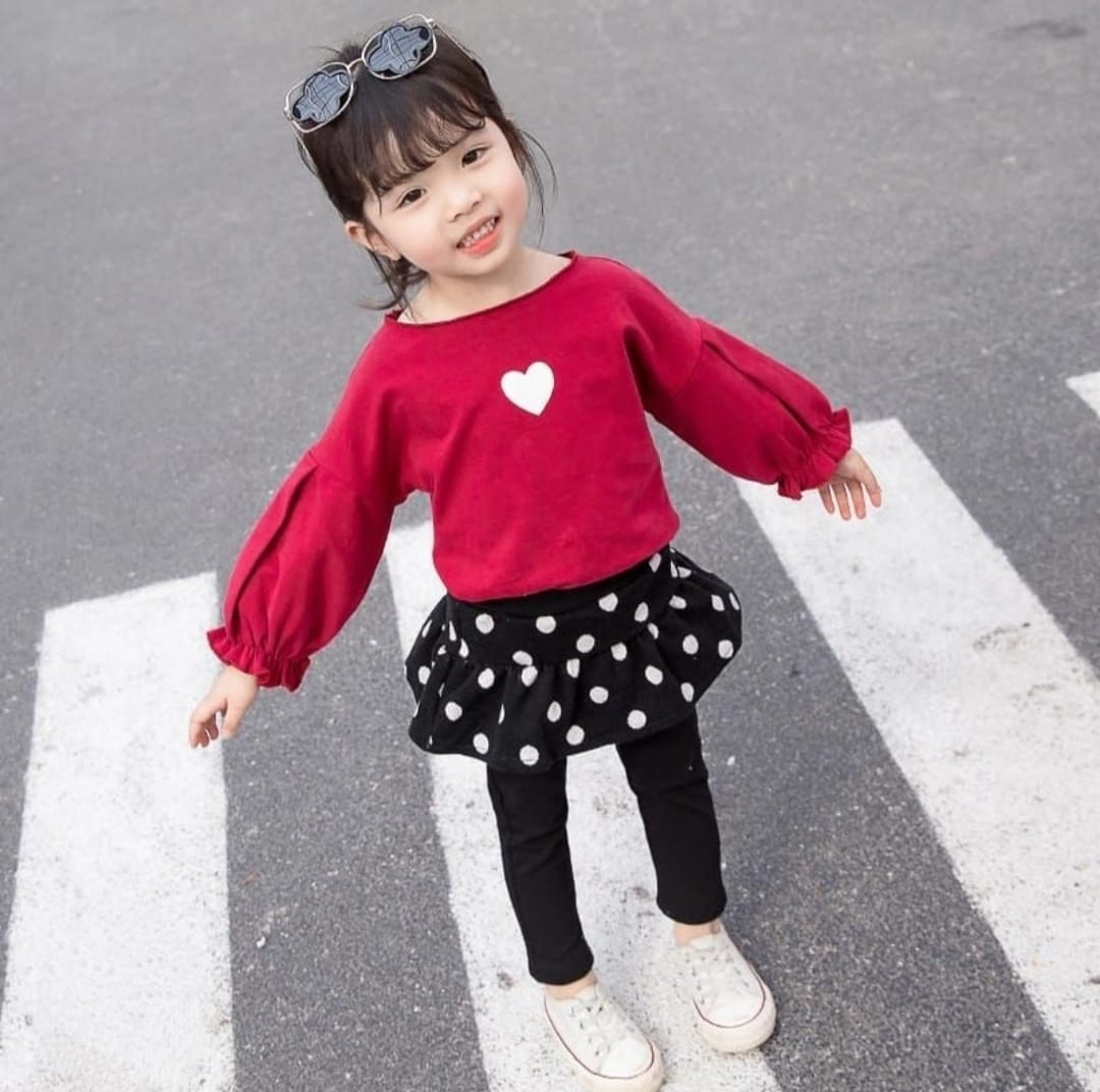 [102462] - Setelan Blouse Celana Panjang Fashion Anak Perempuan - Motif Heart One