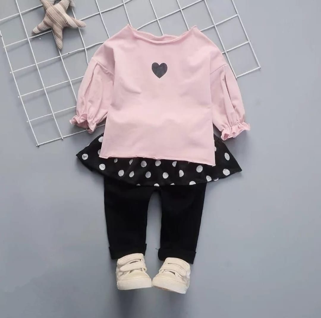 [102462] - Setelan Blouse Celana Panjang Fashion Anak Perempuan - Motif Heart One