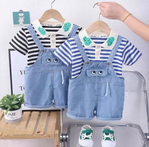 [345474-V1] - Baju Setelan Kaos Polo Overall Fashion Anak Laki-Laki - Motif Striped Crocodile
