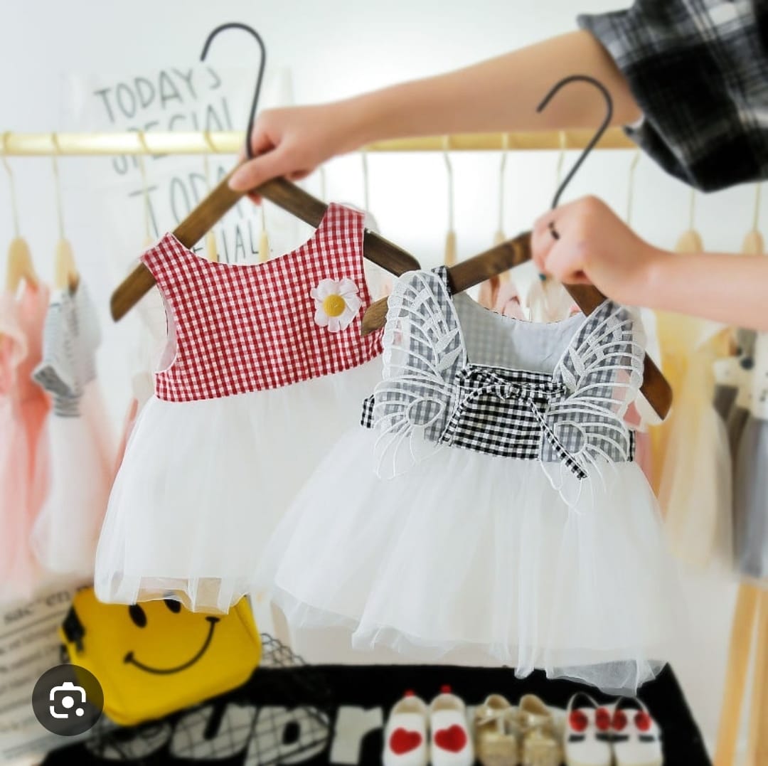 [352181-RED] - Dress 3D Anak Perempuan High Fashion - Motif Gingham Butterfly Wings
