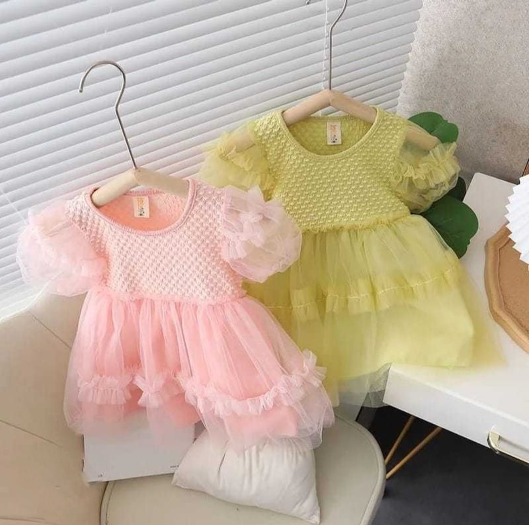 [340424-V1] - Baju Dress Lengan Pendek Fashion Anak Perempuan - Motif Cloud Plain