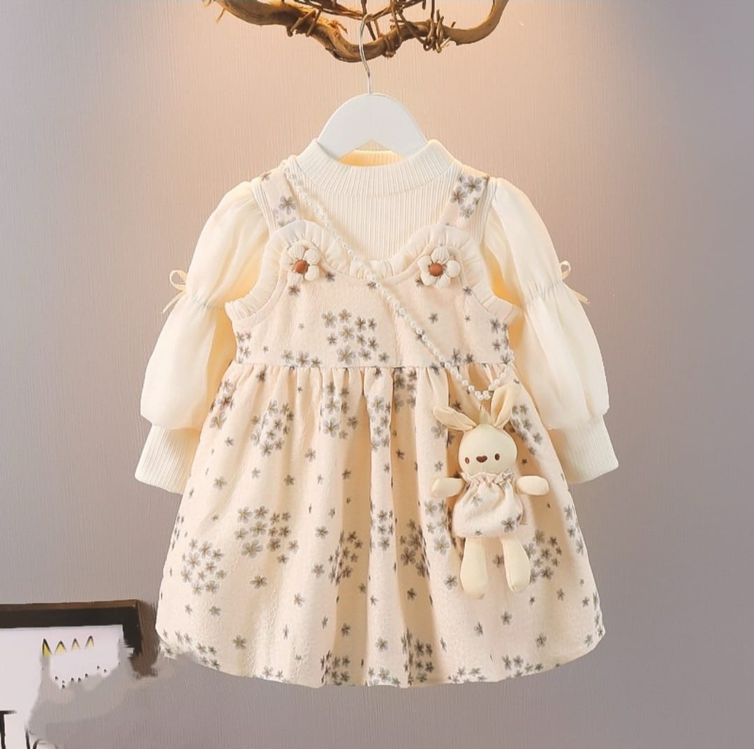 [340423-V1] - Baju Dress Lengan Panjang Bunga Fashion Anak Perempuan - Motif Soothing Flower