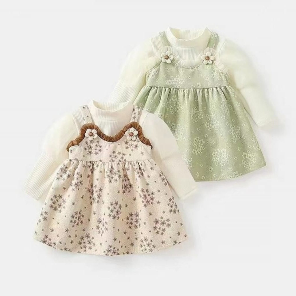 [340423-V1] - Baju Dress Lengan Panjang Bunga Fashion Anak Perempuan - Motif Soothing Flower