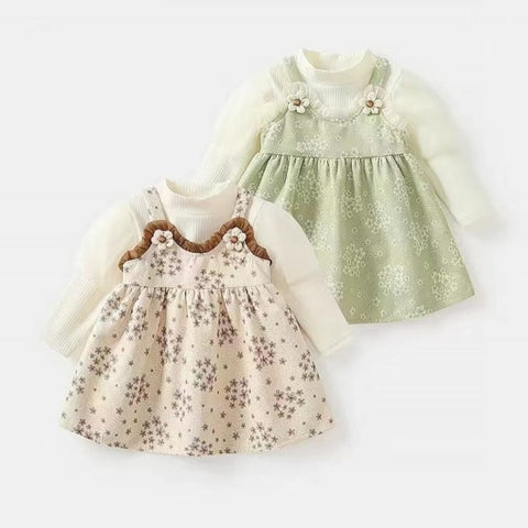 [340423-V1] - Baju Dress Lengan Panjang Bunga Fashion Anak Perempuan - Motif Soothing Flower