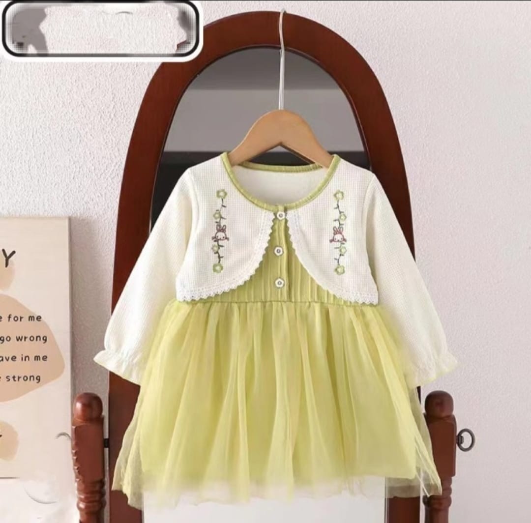 [340422-V1] - Baju Dress Lengan Panjang Rajut Fashion Anak Perempuan - Motif Knit Flower