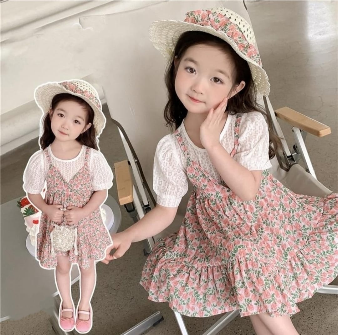 [340416-V1] - Baju Dress Bunga Lengan Panjang Fashion Anak Perempuan - Motif Mixed Flowers
