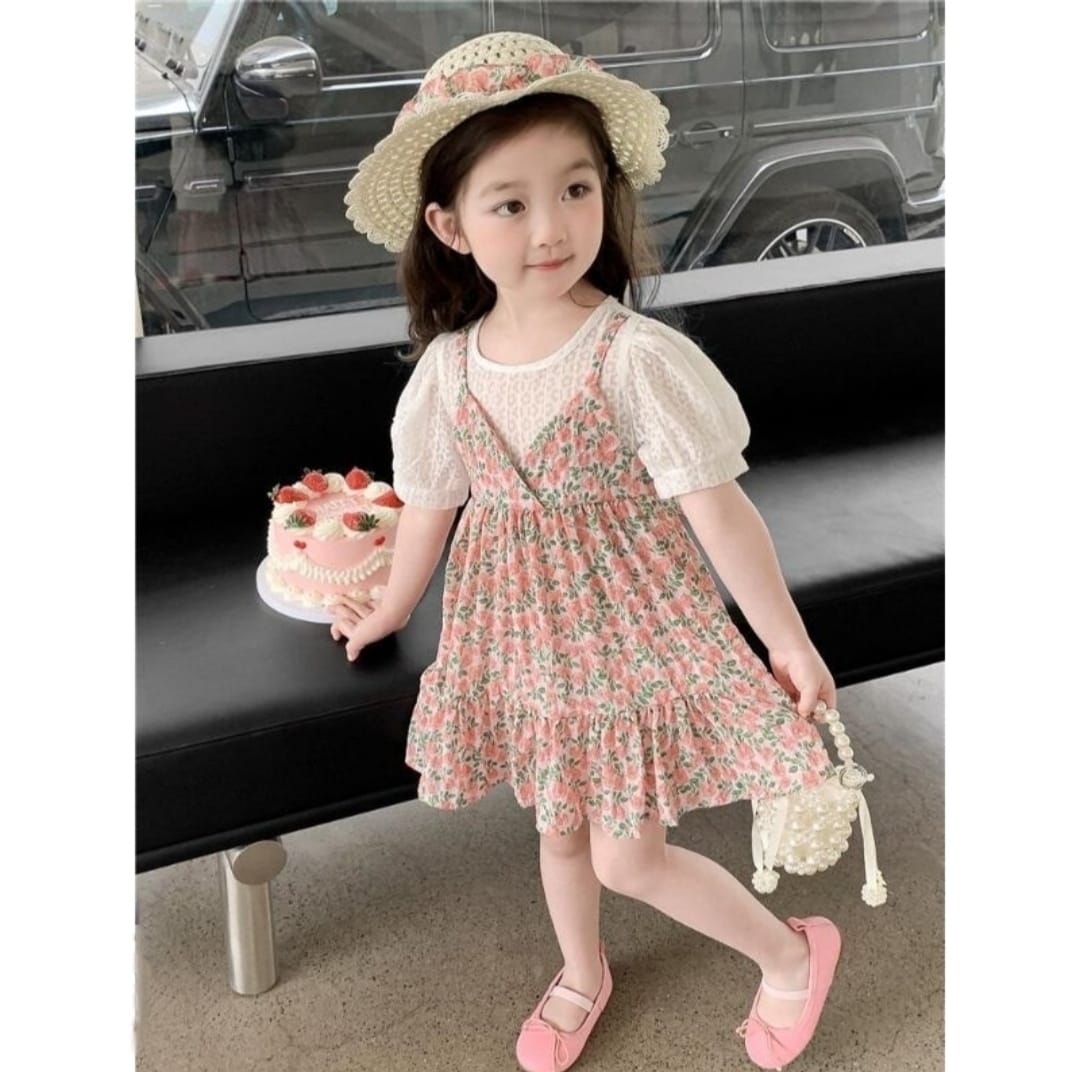 [340416-V1] - Baju Dress Bunga Lengan Panjang Fashion Anak Perempuan - Motif Mixed Flowers