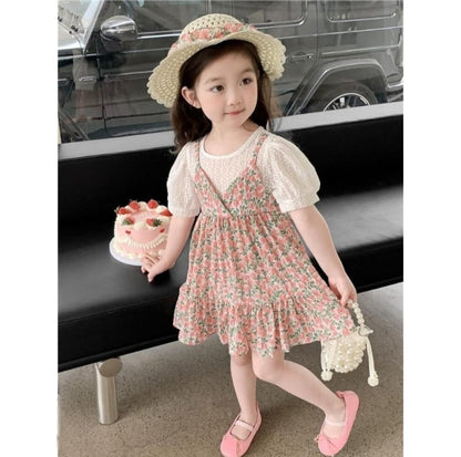 [340416-V1] - Baju Dress Bunga Lengan Panjang Fashion Anak Perempuan - Motif Mixed Flowers