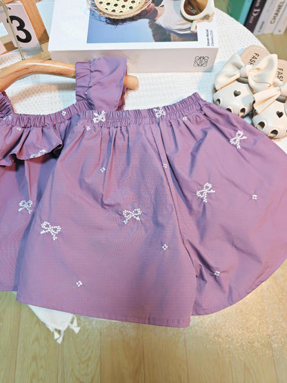 [363727] - Setelan Atasan Baju Tanpa Lengan Celana Pendek Fashion Anak Perempuan - Motif Ruffles Ribbon