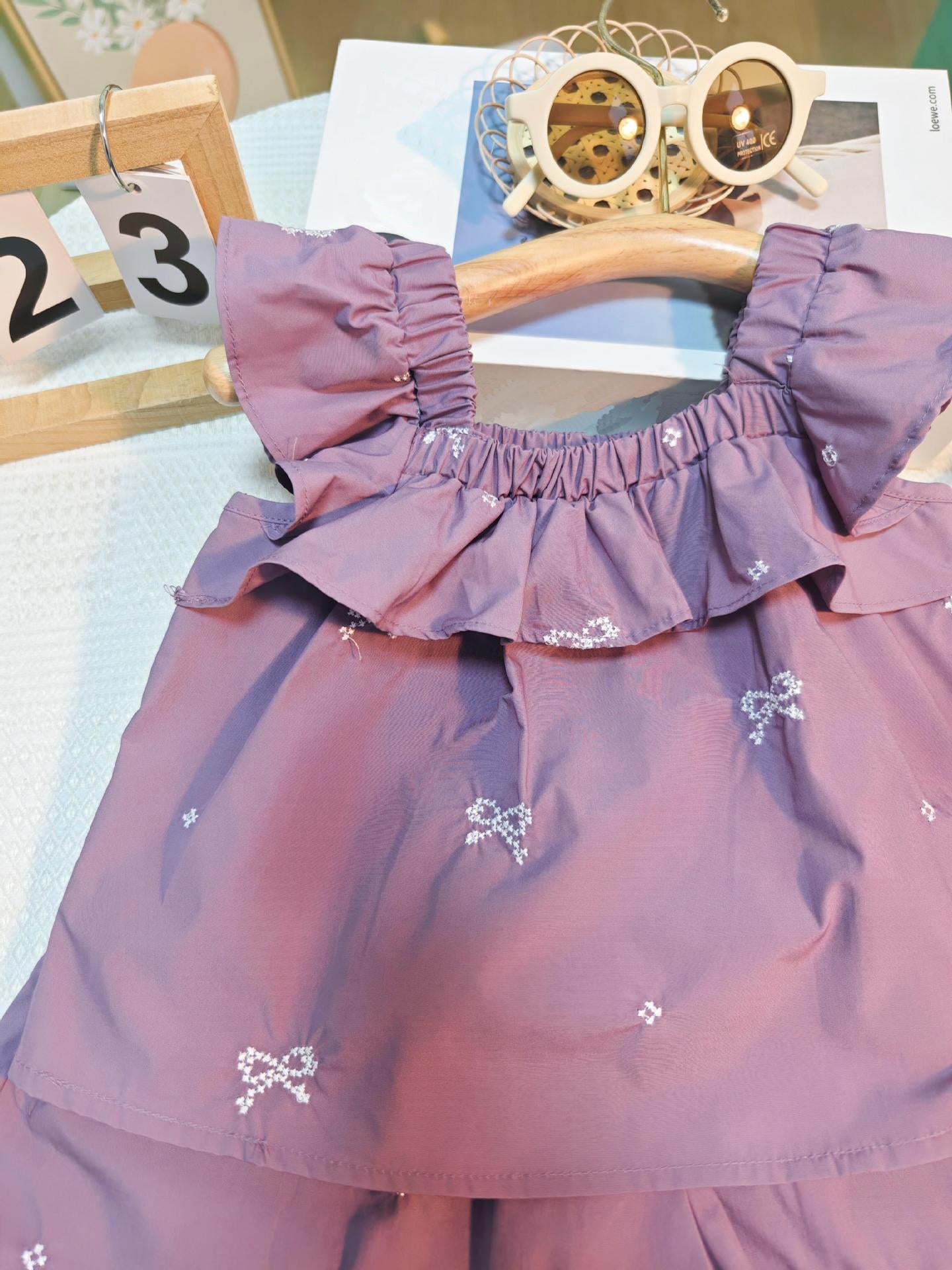 [363727] - Setelan Atasan Baju Tanpa Lengan Celana Pendek Fashion Anak Perempuan - Motif Ruffles Ribbon
