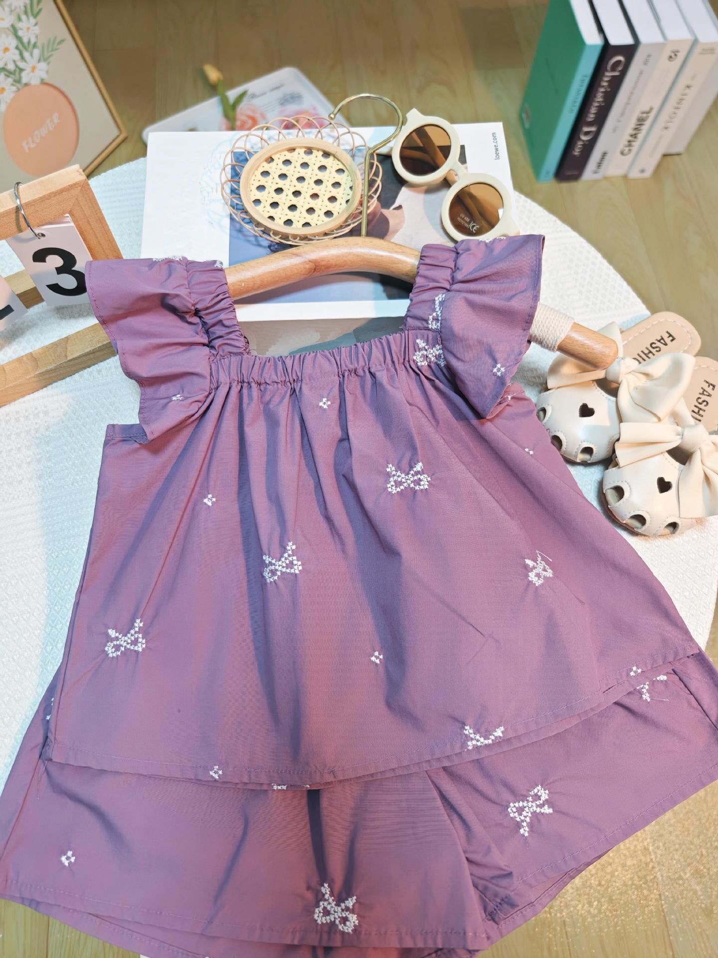 [363727] - Setelan Atasan Baju Tanpa Lengan Celana Pendek Fashion Anak Perempuan - Motif Ruffles Ribbon