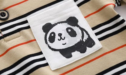 [513718] - Atasan Polo Kerah Lengan Panjang Import Anak Laki-Laki - Motif Striped Pandas