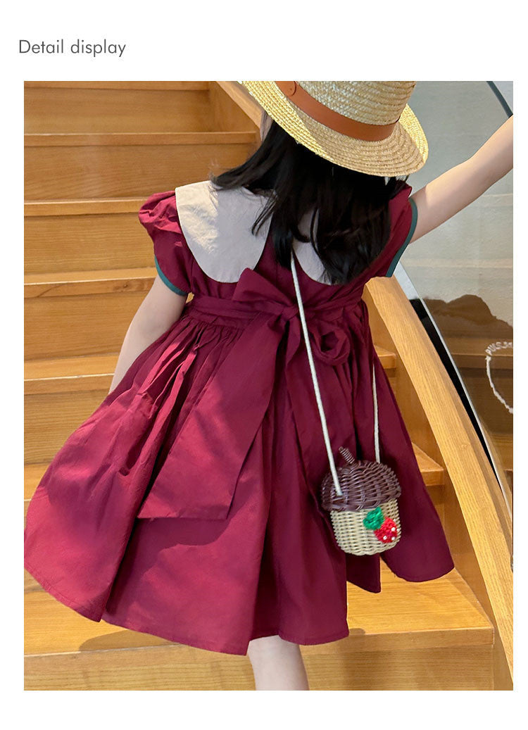 [5071104] - Baju Dress Gaun Retro Lengan Pendek Fashion Anak Perempuan Cewek - Motif Retro Puff Sleeve - BABYHOKI STORE