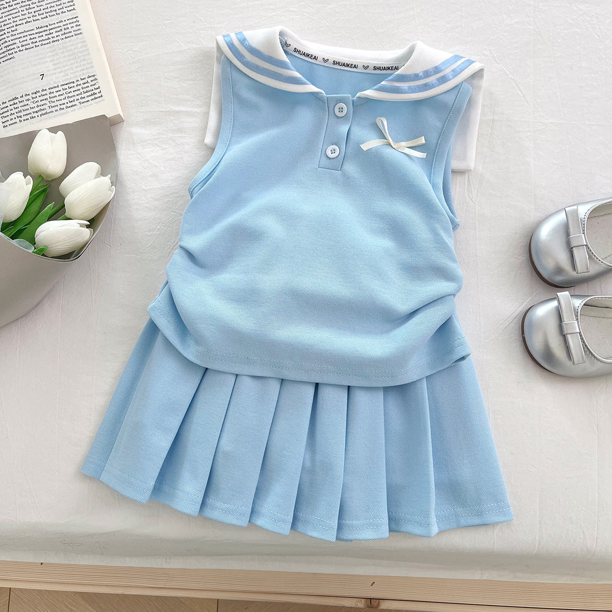 [963253] - One Set 2in1 Baju Setelan Atasan Kerah Lengan Kutung Bawahan Celana Rok Pendek Sporty Korean Style Anak Perempuan Cewek - Motif Bottom Ruffled - BABYHOKI STORE
