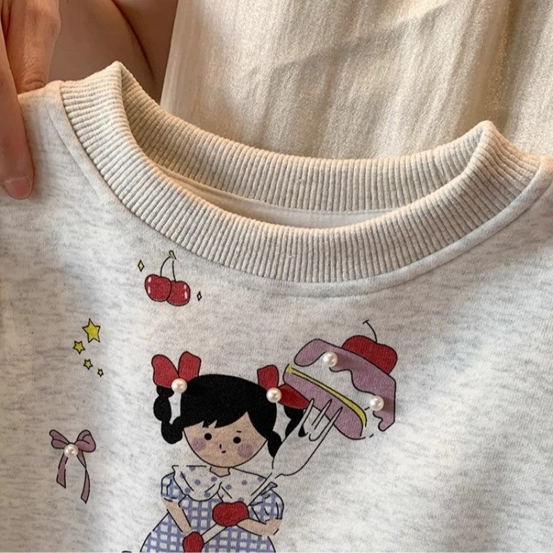 [363909] - Baju Setelan Atasan Sweater Ruffled Renda Lengan Panjang Bawahan Celana Panjang Denim Fashion Anak Cewek Perempuan - Motif Cute Girl Picture - BABYHOKI STORE