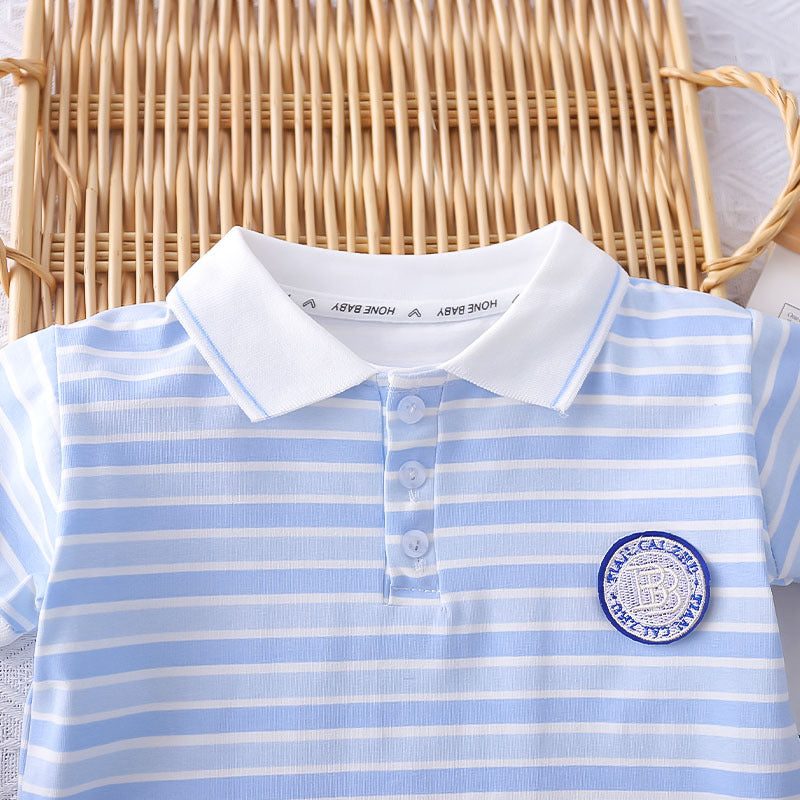 [368584] - One Set 2in1 Baju Setelan Atasan Polo Lengan Pendek Bawahan Celana Pendek Comfortable Casual Fashion Anak Laki Laki Cowok - Motif Color Stripe - BABYHOKI STORE - BABYHOKI STORE