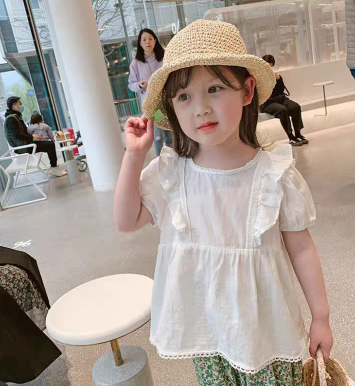 [507S108] - Baju Atasan Blouse Lengan Pendek Fashion Anak Perempuan - Motif Lace Ruffled