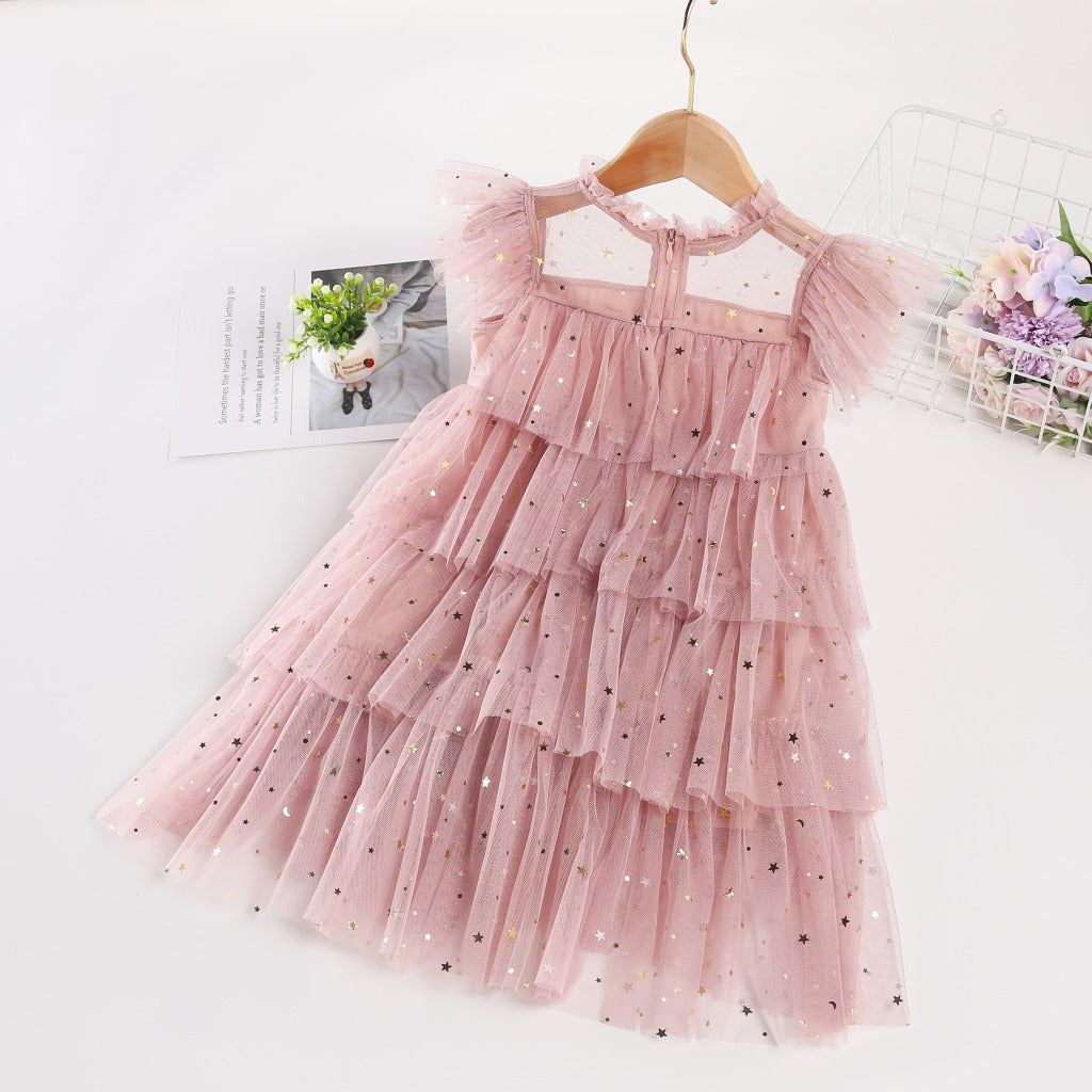 [963220] - Baju Gaun Dress Lengan Kutung Tile Style Anak Perempuan Cewek - Motif Star Sequins - BABYHOKI STORE