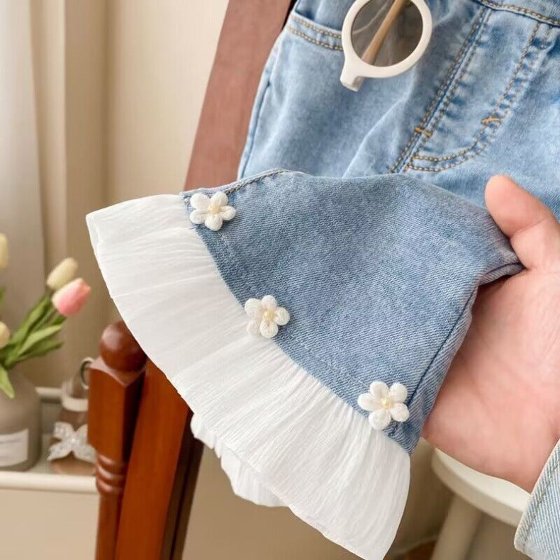 [5071186] - Bawahan Celana Pendek Jeans Cutbray Anak Perempuan Cewek - Motif Smal Flower - BABYHOKI STORE