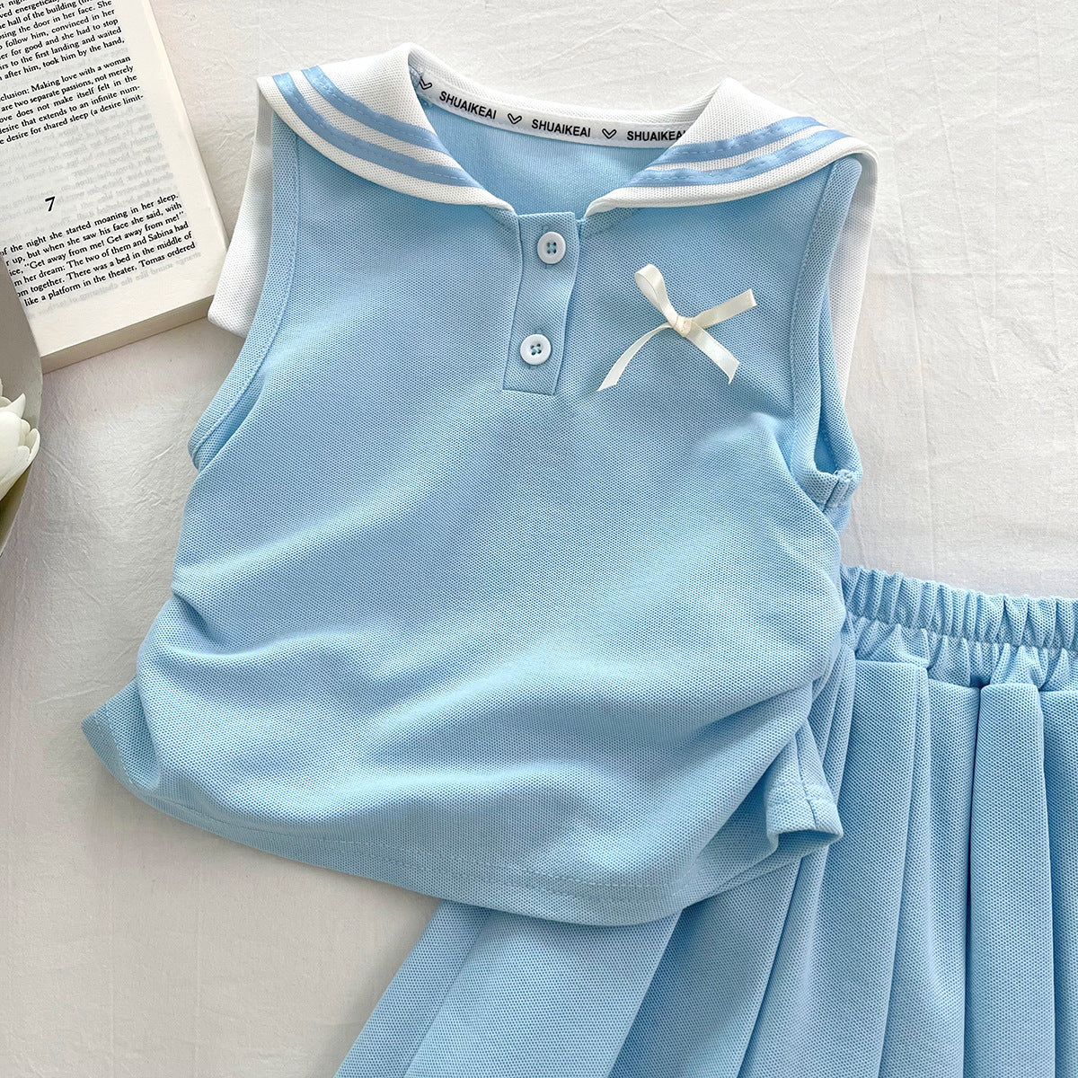 [963253] - One Set 2in1 Baju Setelan Atasan Kerah Lengan Kutung Bawahan Celana Rok Pendek Sporty Korean Style Anak Perempuan Cewek - Motif Bottom Ruffled - BABYHOKI STORE
