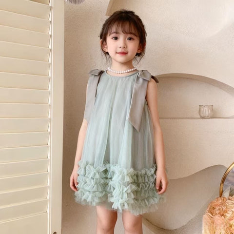[963250] - Baju Gaun Dress Princess Lengan Kutung Korean Style Anak Perempuan Cewek - Motif Bottom Ruffled - BABYHOKI STORE