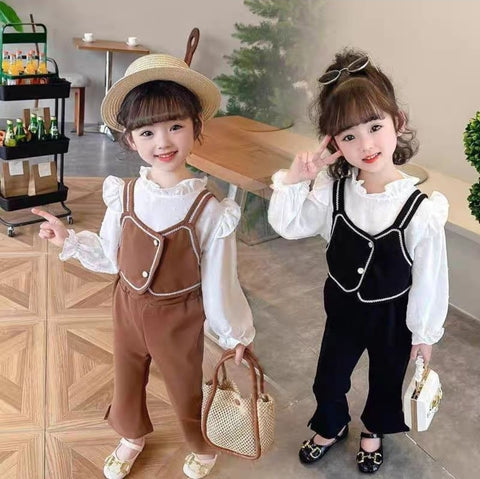 [340409-V1] - Baju Setelan 3 in 1 Blouse Rompi Fashion Anak Perempuan - Motif Side Serrations