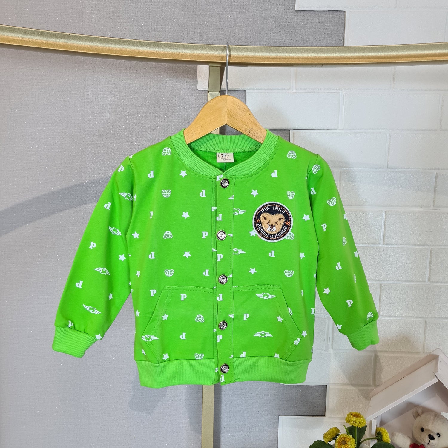 [102494] - Baju Jaket Sweater Cardigan Fashion Anak Perempuan - Motif Letter Bear