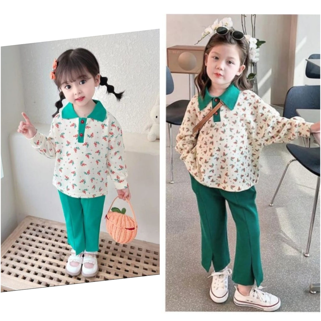 [363579] - Setelan Blouse Kerah Polo Celana Kulot Anak Perempuan - Motif Little Plant