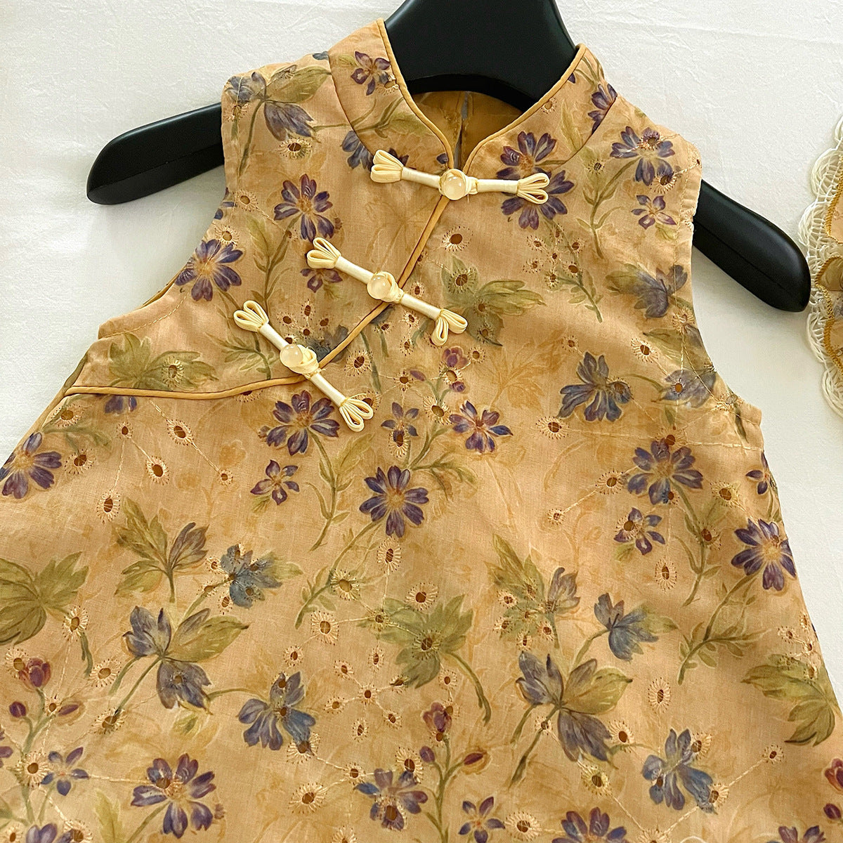 [963195] - Baju Gaun Dress Cheongsam Shanghai Imlek Lengan Kutung Chinese Fashion Anak Perempuan Cewek - Motif Yellow Flower - BABYHOKI STORE