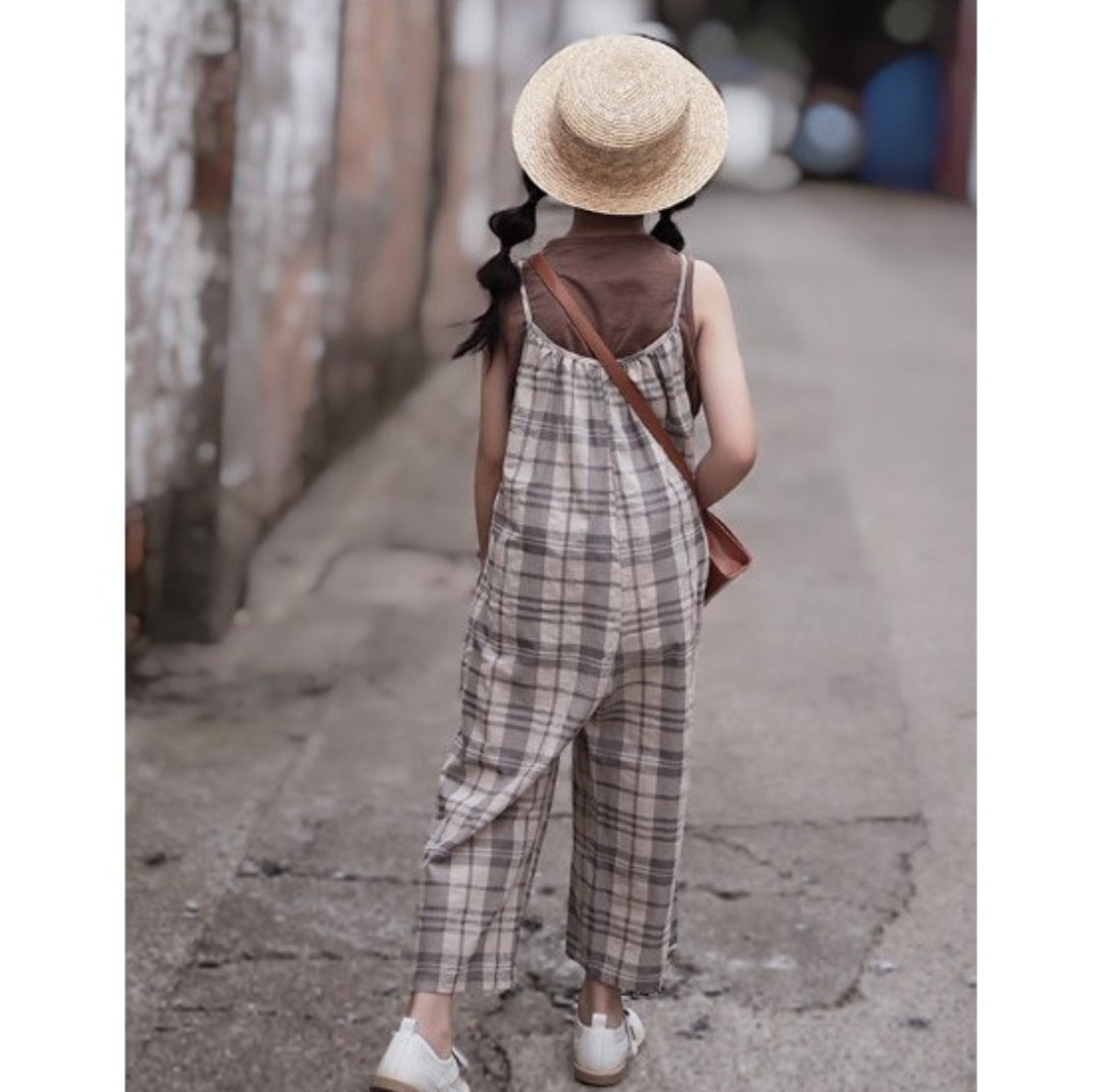 [5071042] - Setelan Baju Jumpsuit Kutung Bawahan Panjang Fashion Anak Perempuan - Motif Square Line