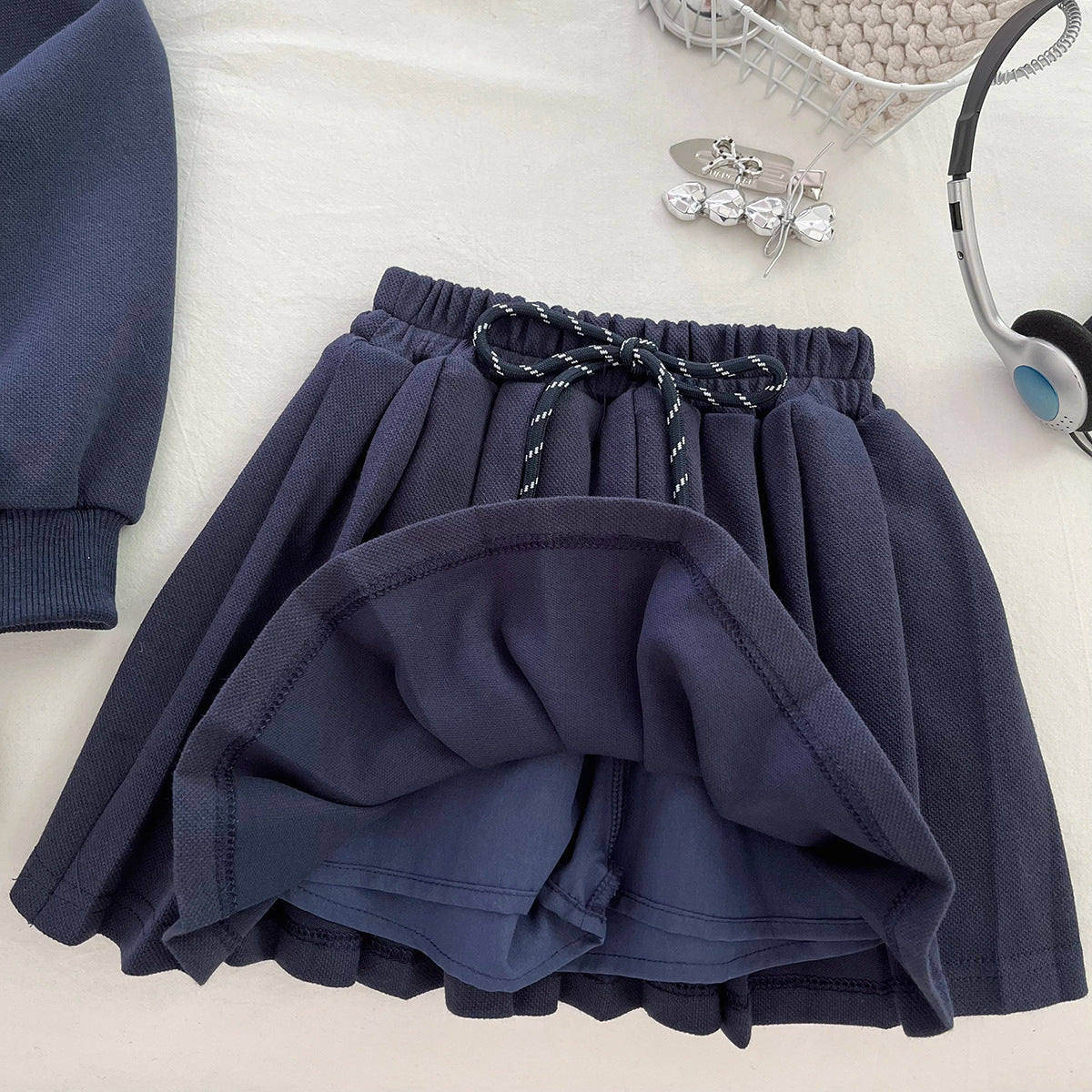 [963159] - One Set 2in1 Baju Setelan Sweater Kerah Lengan Panjang Bawahan Rok Celana Pendek Korean Sporty Style Anak Perempuan Cewek - Motif Basic Solid Color - BABYHOKI STORE - BABYHOKI STORE