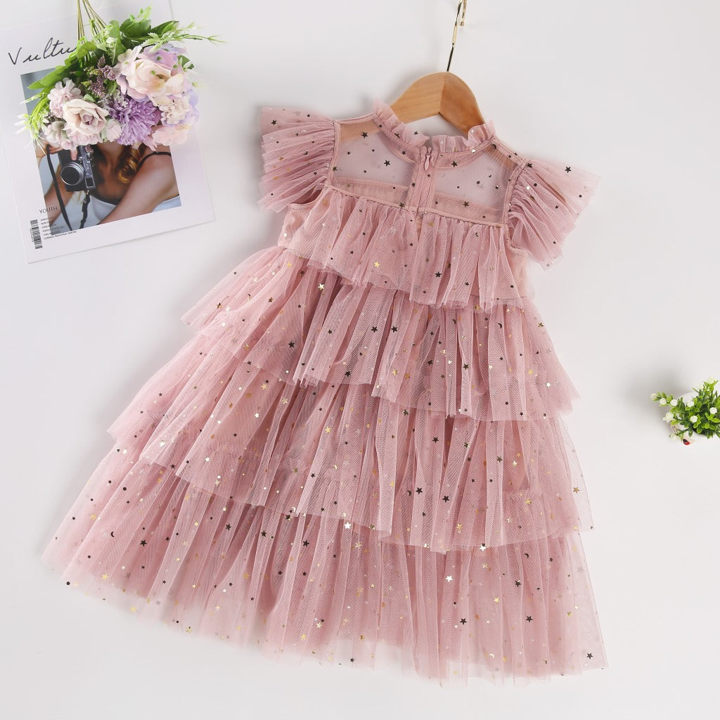 [963220] - Baju Gaun Dress Lengan Kutung Tile Style Anak Perempuan Cewek - Motif Star Sequins - BABYHOKI STORE