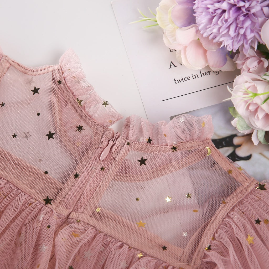 [963220] - Baju Gaun Dress Lengan Kutung Tile Style Anak Perempuan Cewek - Motif Star Sequins - BABYHOKI STORE