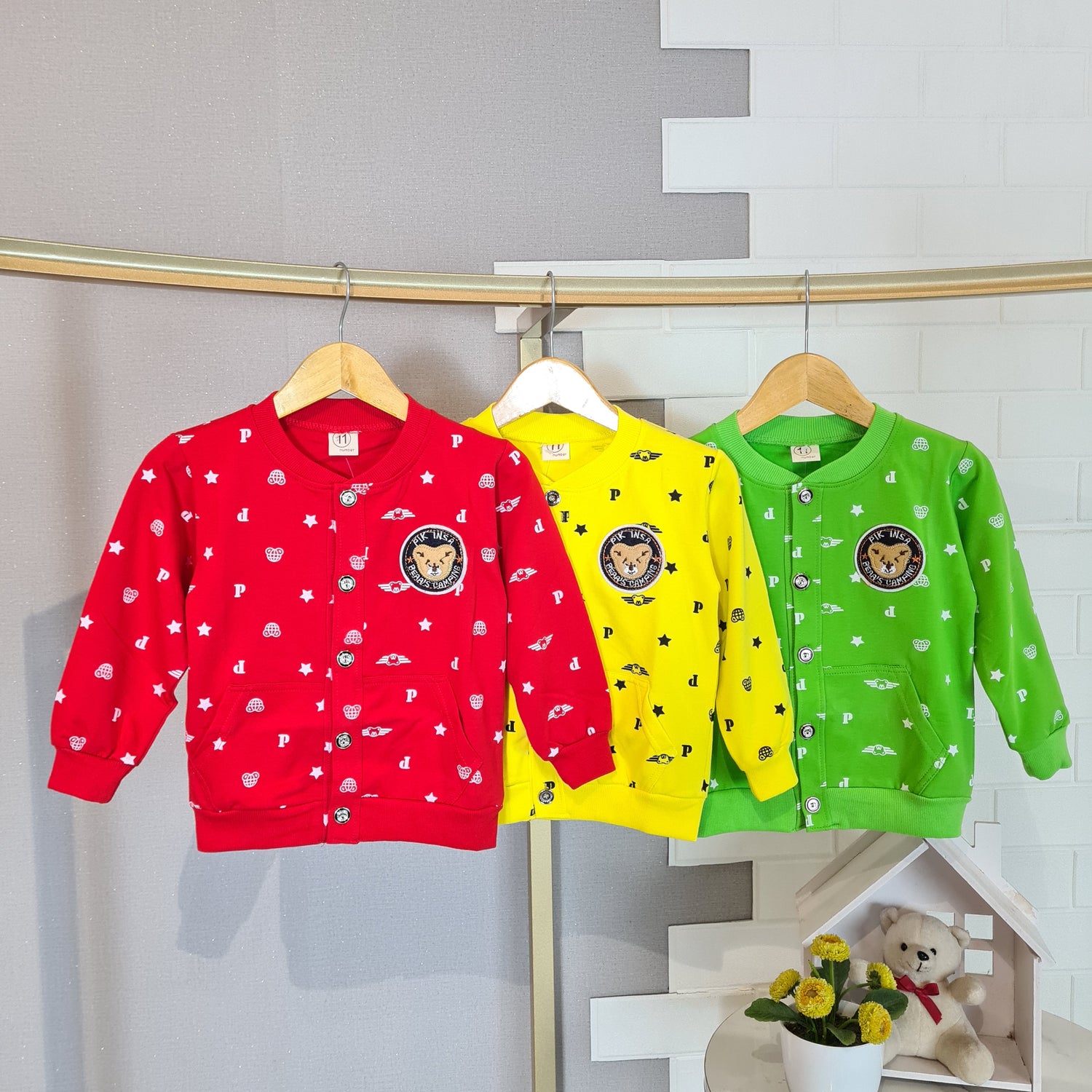 [102494] - Baju Jaket Sweater Cardigan Fashion Anak Perempuan - Motif Letter Bear